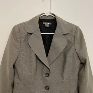 ANN TAYLOR Factory Tan / Brown Black Houndstooth Two Button Work Blazer Jacket 4 thumbnail 3
