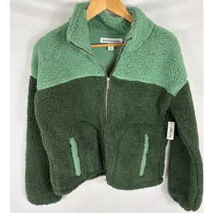NWT Amazon Essentials Green Full Zip Two Toned Sherpa Sweater Small thumbnail 2