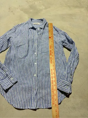 Everlane Striped Blue & White European flax Linen Button-Up Shirt 2 thumbnail 3