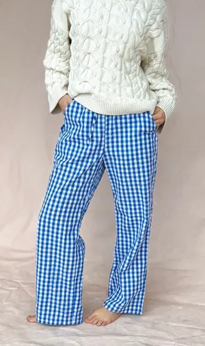 Sonderhaus Perfect Pants Blue & White Gingham Relaxed Fit Cotton Pants Size XS thumbnail 1