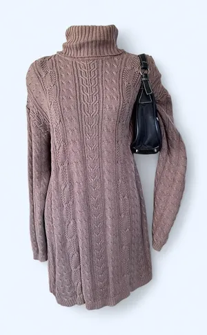 Vintage 90s Lord & Taylor Luxury Cable Knit Turtleneck Sweater Dress size small thumbnail 1