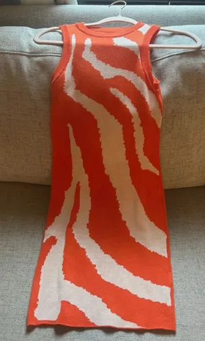 Amazon Essentials Orange and White Sleeveless Mini Dress thumbnail 1