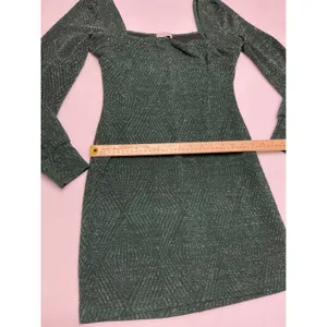 Xtraordinary Womens M Green Metallic Glitter Puff Sleeve Mini Dress Holiday thumbnail 6