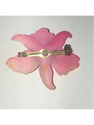 Vintage Pink Orchid Flower Brooch with Yellow Center thumbnail 5