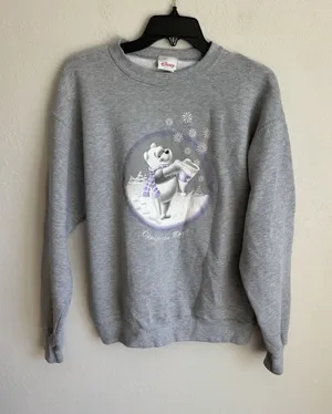 Vintage Disney Store Gray Winnie the Pooh Bear Winter Graphic Sweatshirt Women M thumbnail 1