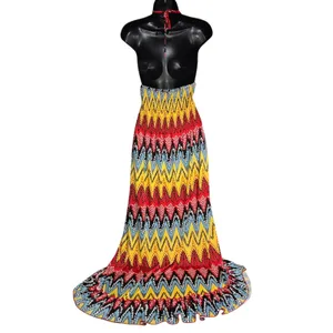 Jaymy Boho High Low Maxi Dress Women M‎ Zig Zag Print Halter Neck Beach Vacation thumbnail 2