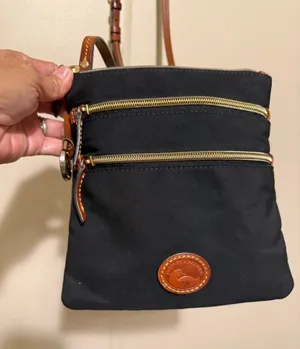 Dooney & Bourke Black Nylon Crossbody with Brown Leather Trim and Gold Hardware thumbnail 1