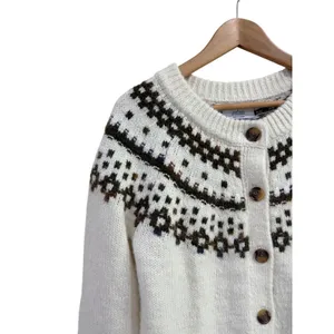 Old Navy Womens Fair Isle Cardigan Sweater Cream‎ Brown Blue Button Front Small thumbnail 4