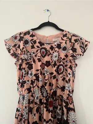 Loft Peach Pink Modest Floral Midi Dress XS Feminine Church Teacher Office thumbnail 2