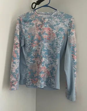 Light Blue Long Sleeve Abstract Print Top Size M thumbnail 1
