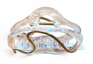 Free People Hair Claw Clip Clear Plastic Curved Spring w/ Gold Tone Hardware NWT thumbnail 1