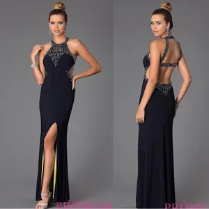 Betsey and Adam Navy Blue Yellow Beaded Maxi Dress Size 2 thumbnail 2