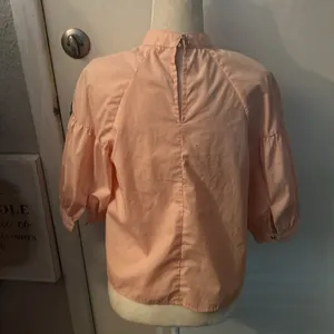 Bleuh Ciel Peach V-Neck Chocker Blouse M Balloon Sleeve Fairycore Whimsygoth thumbnail 2