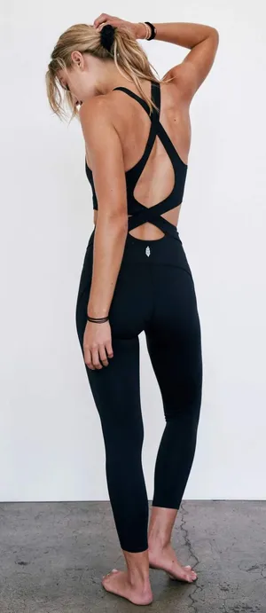 Free People Movement Back It Up Jumpsuit Black‎ Cut Out Size Small Yoga Athletic thumbnail 1