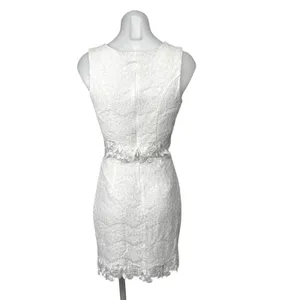 I.N. San Francisco White Lace Sleeveless Formal Crop Top Mini Skirt Set Size S thumbnail 3