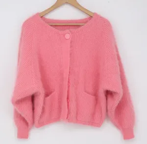 Unbranded Cardigan Womens M Fuzzy Knit Pink Raglan Sleeve Pockets Excellent thumbnail 1