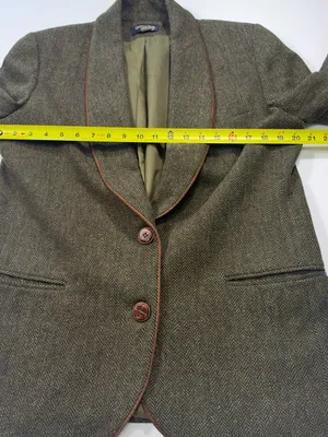 Country Shop 100% Wool Olive Tweed Blazer with Brown Contrast Trim - Women thumbnail 4