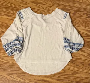 Free People We The Free Bubble Thermal V-Neck Embroidered Tee Shirt thumbnail 6