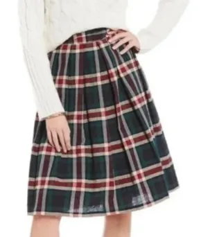 Cremieux Plaid Skirt Women 12 Green Burgundy Good Pleated A-Line Knee Length thumbnail 1