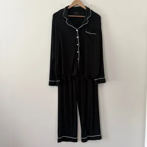 Cozy Earth Pajama Set L Black Bamboo Stretch-Knit Long Sleeve Button Down thumbnail 15