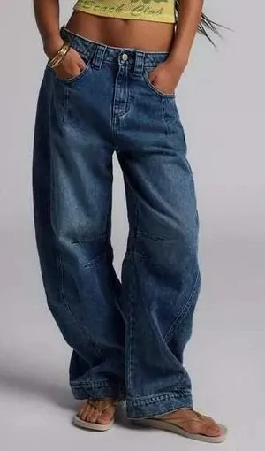 BDG 24 Elise Barrel Jean Blue High Rise Balloon Horseshoe Leg Slouchy Relaxed thumbnail 1