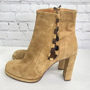 Free People Cecile Ankle Boots Suede Lace Up Side Block‎ Heel Tan Camel Size 41 thumbnail 4
