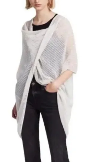 All Saints Itat Levita Twist Front Mesh Poncho Wrap Size X-Small Ivory/Beige thumbnail 1