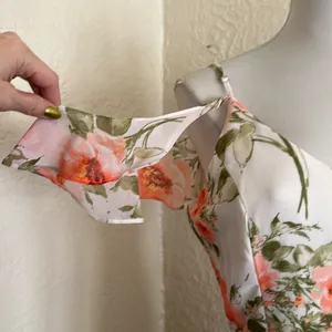 Altar’d State White Coral Pink Orange Floral Maxi Dress Flutter Ruffle Knoll NWT thumbnail 4