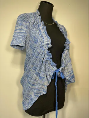 Free People Blue Ruched Open Front Cardigan Cotton M Ballet thumbnail 5