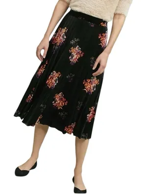 Anthropologie Maeve Pleated Velvet Floral Midi Skirt Size‎ XS Feminine Romantic thumbnail 1