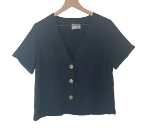 Asos Black Indie Cottage Granola Girl Gritty Boho Fall Viscose Black Button Top thumbnail 1