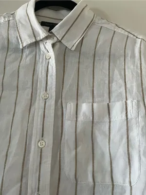 Banana Republic 100% Linen Striped Button Down Shirt XS White Beige Coastal thumbnail 3