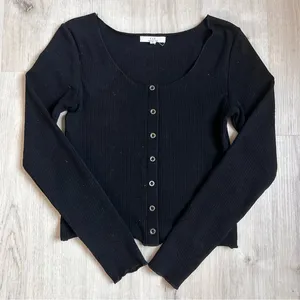 Chelsea & Violet Black Ribbed Cropped Long Sleeve Top thumbnail 1