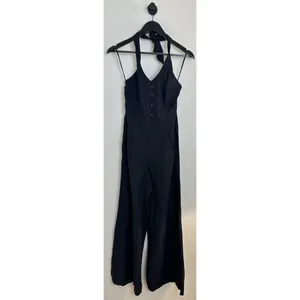 L*SPACE Alena Halter Wide-Leg Linen Jumpsuit in Black Size Small thumbnail 3
