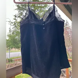 NWT Abercrombie & Fitch Black Velvet and Lace Tank Top thumbnail 3