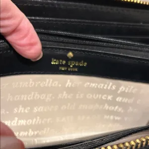 Kate Spade Glossy Black and Cream Striped Long Wallet thumbnail 9