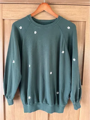 THE GREAT. The College Crewneck Sweatshirt Olive Floral Embroidered Women’s 0 XS thumbnail 12