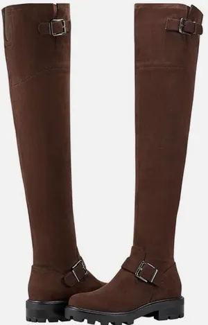 Marc Fisher LTD Ganven Brown Faux Suede Over The Knee Lug Sole Boots 7M NEW thumbnail 1