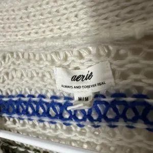 Aerie Slouchy Cardigan Sweater Medium White Multi Stripe Open Knit Boho Oversize thumbnail 3