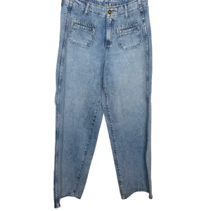 Old Navy High Rise Baggy Wide Leg Jeans Size 2 Denim Patch Pocket thumbnail 3