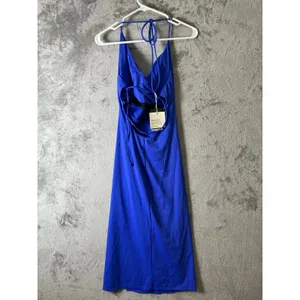 Halara SoftlyZero Airy Ruched Bodycon Midi‎ Dress Aster Blue Cool Touch Slit New thumbnail 6