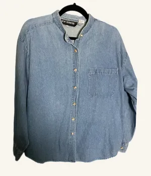 Denim‎ Button-Up Shirt New Frontier Cotton Size Large parent trap 90s thumbnail 1