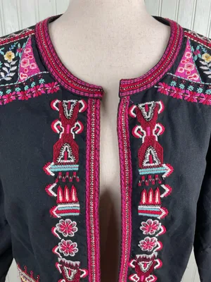 Anthropologie Abstract Embroidered Jacket Size Small Black Multicolor Boho Artsy thumbnail 14