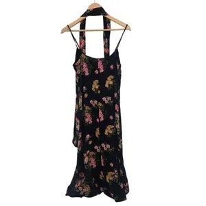 Reformation Midi Dress Womens 6 Floral Black Pink Scarf Neck Viscose EUC thumbnail 3