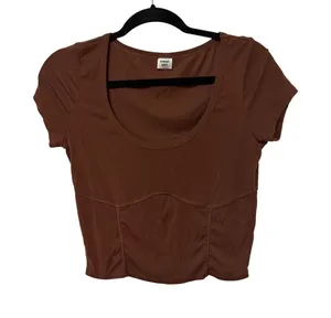 Sunday Best Aritzia‎ Brown Ribbed Corset Seam Scoop Neck Crop Top Large thumbnail 1