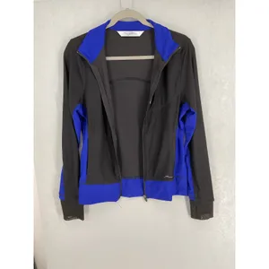 X by Gottex Womens Full Zip Jacket Colorblock Athletic Mock Neck Black Blue M thumbnail 2