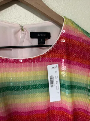 💗🆕J. Crew Watermelon Sequin Pink Multi-Stripe Midi Short Sleeve Dress✨NWT✨ thumbnail 6