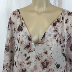 Rachel Roy Woman's Gray Floral Silk Print Swim Cover Up Blouse Top NEW L thumbnail 10