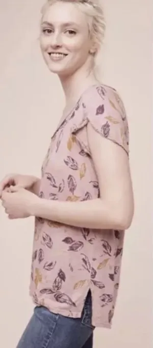 T La Anthropologie Sylvan Flutter Sleeve Tee Shirt Top Pink Floral Size Small thumbnail 1