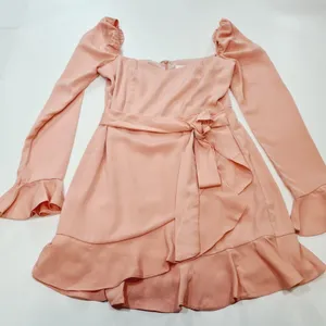 MORE TO COME Khloe Ruffle Sleeve Mini Dress in Blush Medium thumbnail 3